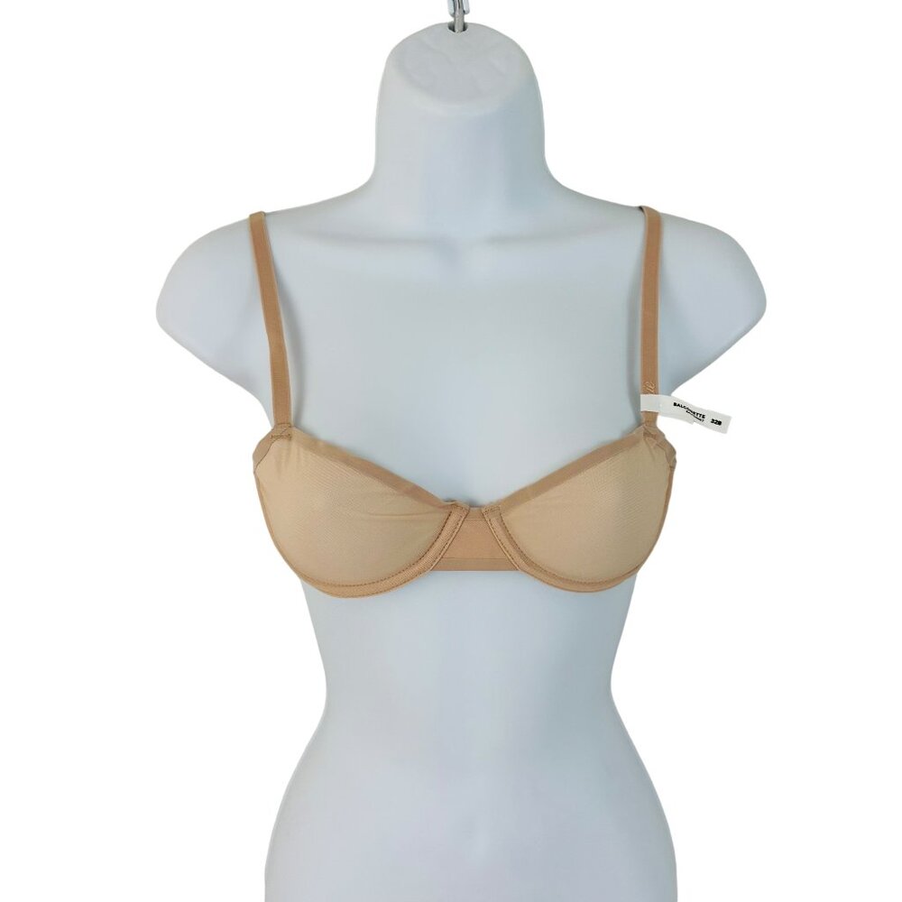 Aerie Women's Size 32C Smoothez Balconette Sheer Mesh Underwire Beige Br…